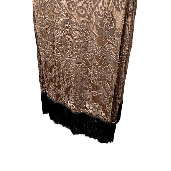 NEW Anthropologie Fringed Jacquard Velvet Halter Dress Brown / Black - Sz 14 - Picture 7 of 12